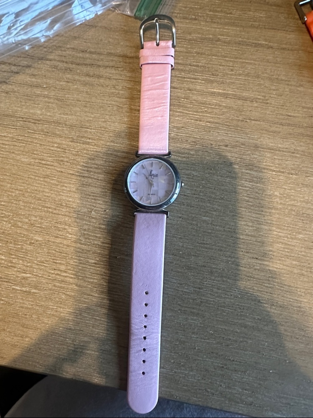 Pink Leather Strap Wristwatch with Round Silver Case